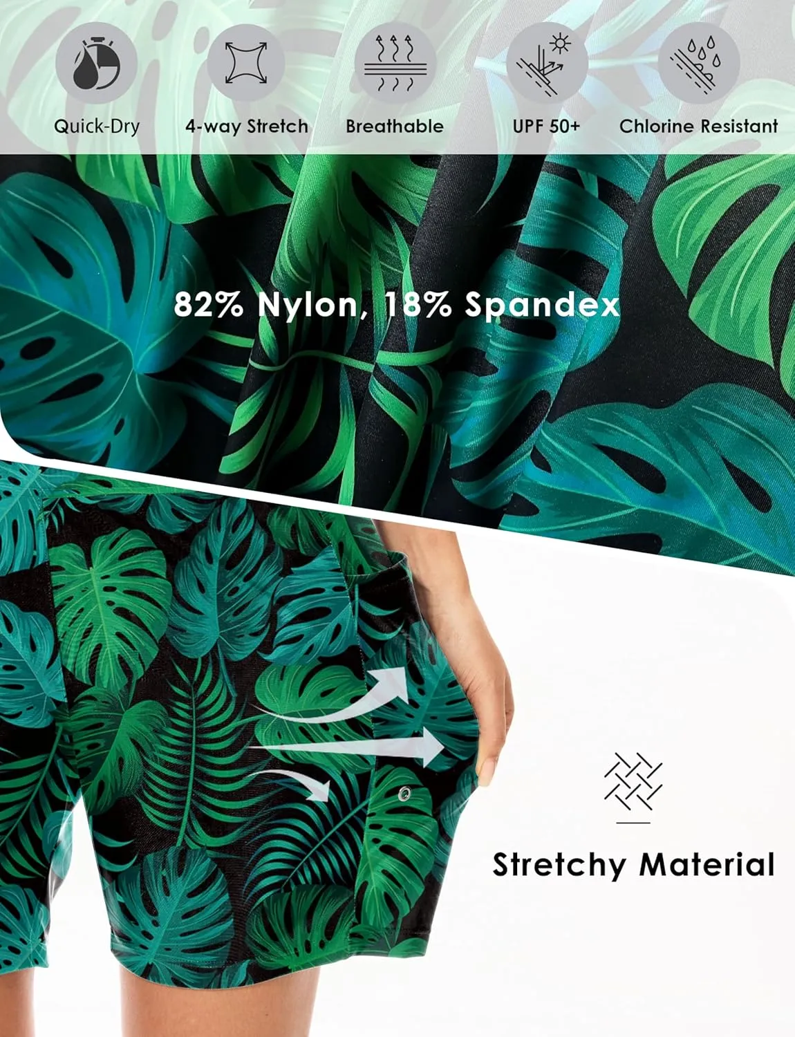 Blouty Women's 7" Long Swim Board Shorts with Pockets Liner High Waisted Quick Dry Beach Swimming Shorts for Women