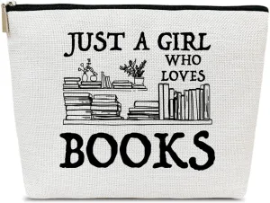 Book Gift Makeup Bag, Just A Girl Who Loves Books, Small Cosmetic Bag for Purse, Book Lovers Gifts for Women, Besties, Daughter, Best Friends, Readers