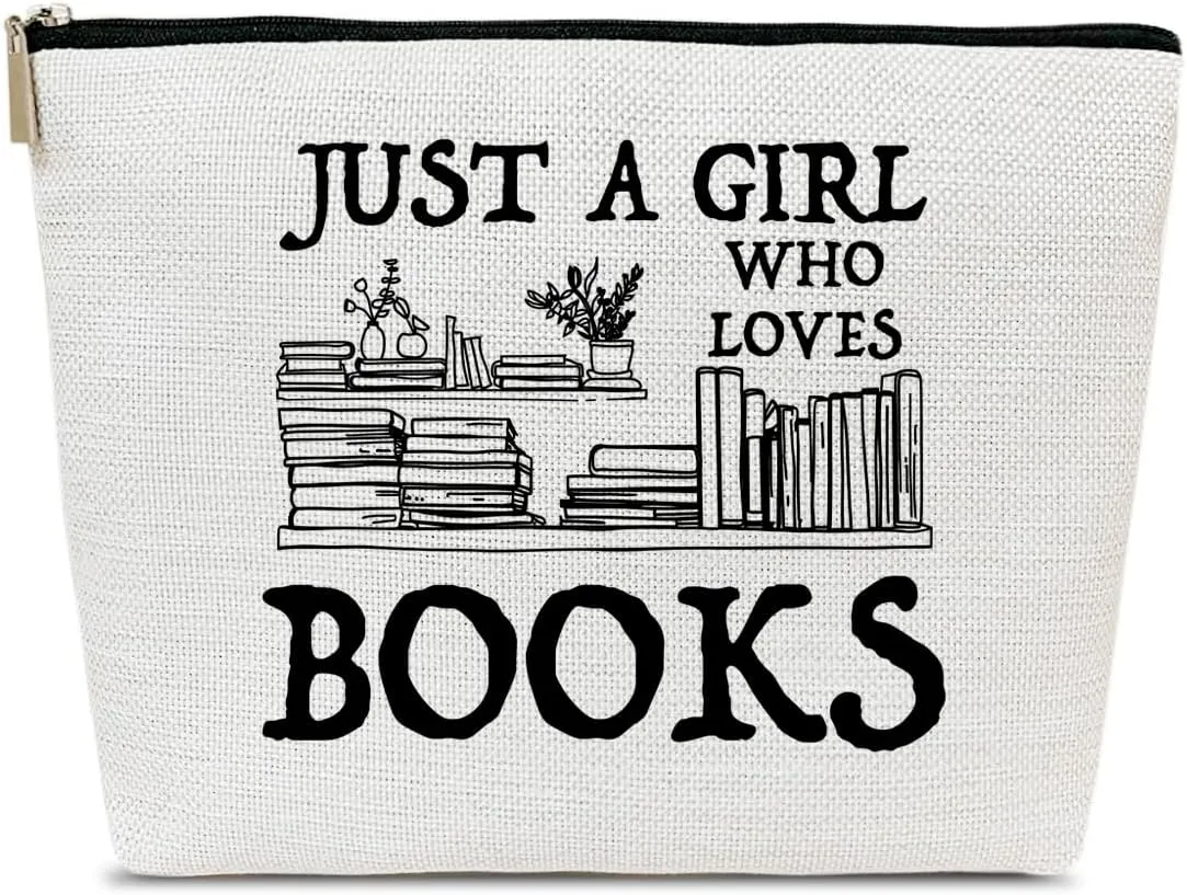 Book Gift Makeup Bag, Just A Girl Who Loves Books, Small Cosmetic Bag for Purse, Book Lovers Gifts for Women, Besties, Daughter, Best Friends, Readers