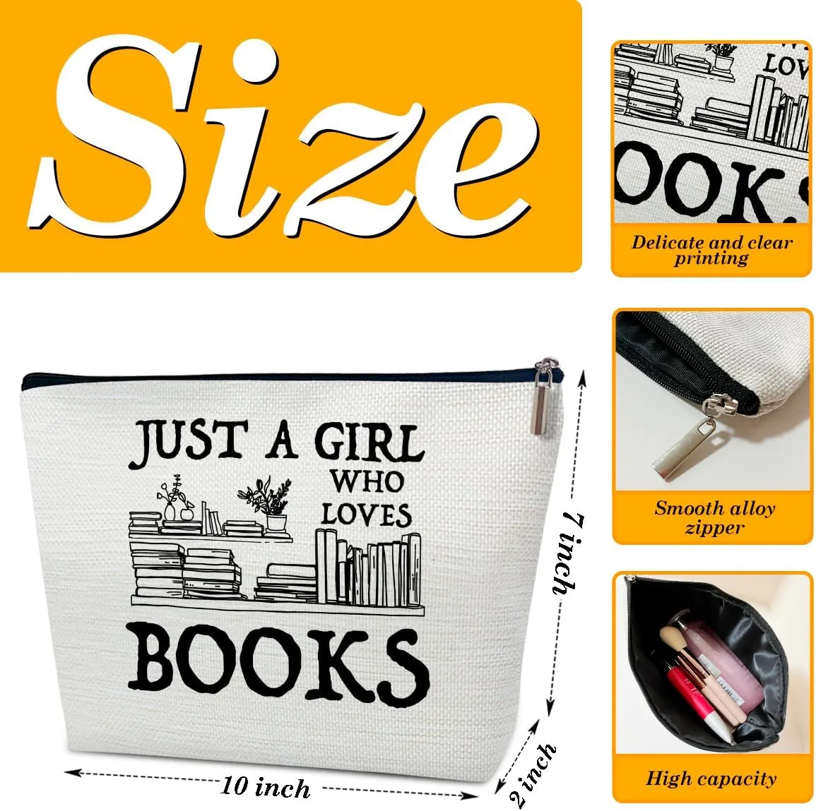 Book Gift Makeup Bag, Just A Girl Who Loves Books, Small Cosmetic Bag for Purse, Book Lovers Gifts for Women, Besties, Daughter, Best Friends, Readers