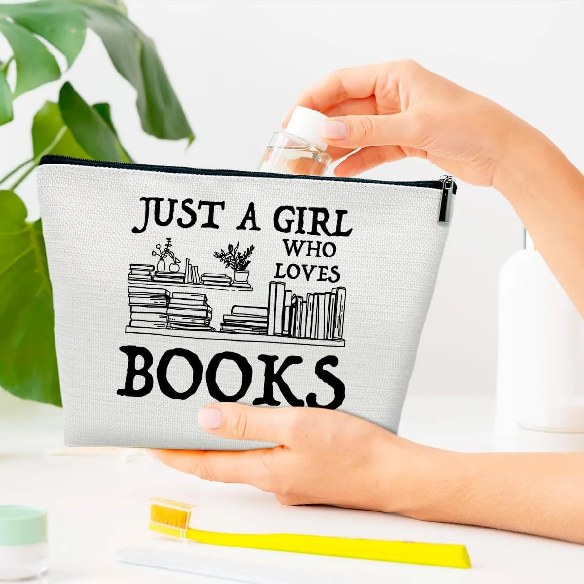 Book Gift Makeup Bag, Just A Girl Who Loves Books, Small Cosmetic Bag for Purse, Book Lovers Gifts for Women, Besties, Daughter, Best Friends, Readers