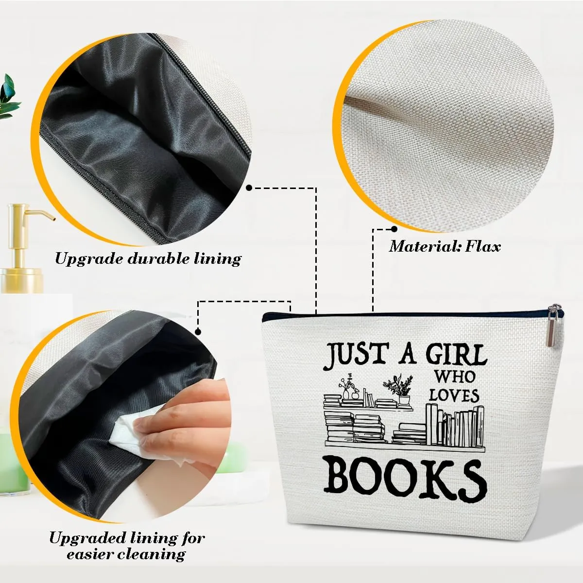 Book Gift Makeup Bag, Just A Girl Who Loves Books, Small Cosmetic Bag for Purse, Book Lovers Gifts for Women, Besties, Daughter, Best Friends, Readers