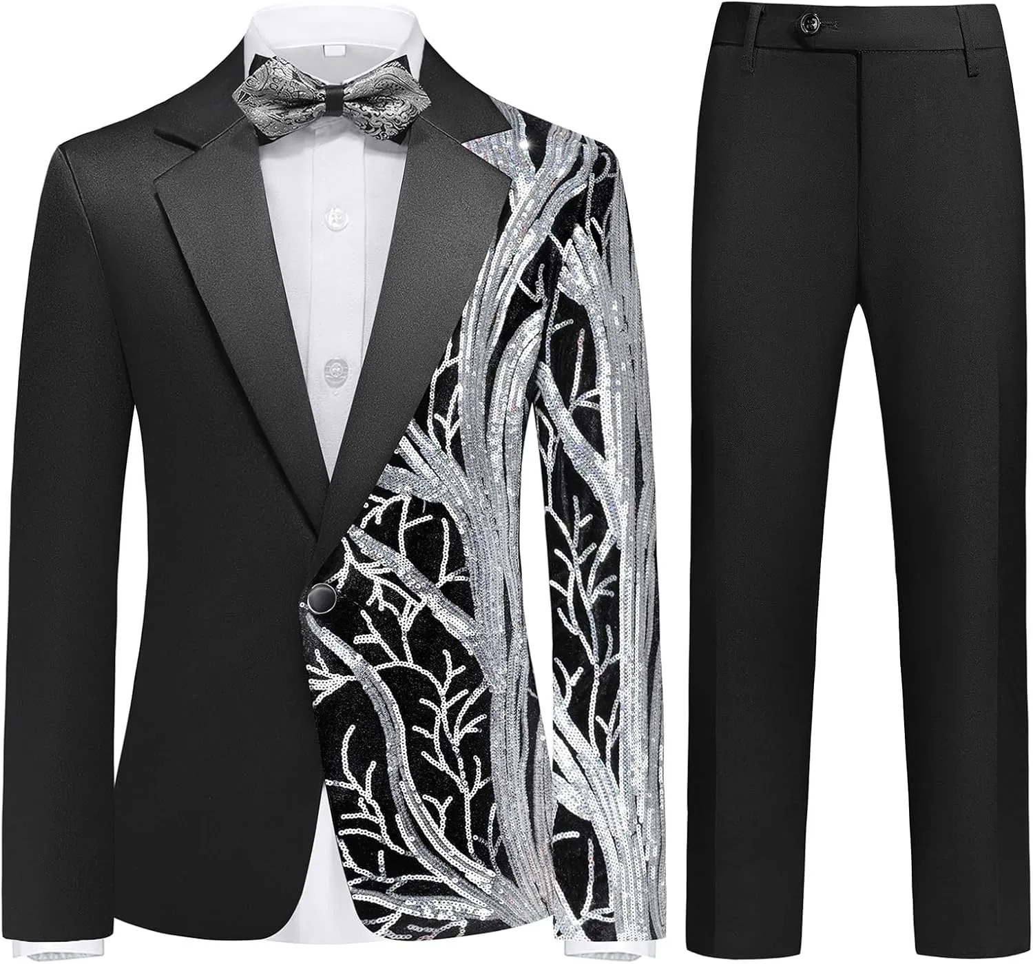 Boys Formal Tuxedo Suit Set Size 4-16 Sequin Blazer 2 Piece Satin Jacket Black Pants Kids and Teen Boys Dress Outfit