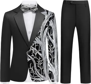 Boys Formal Tuxedo Suit Set Size 4-16 Sequin Blazer 2 Piece Satin Jacket Black Pants Kids and Teen Boys Dress Outfit