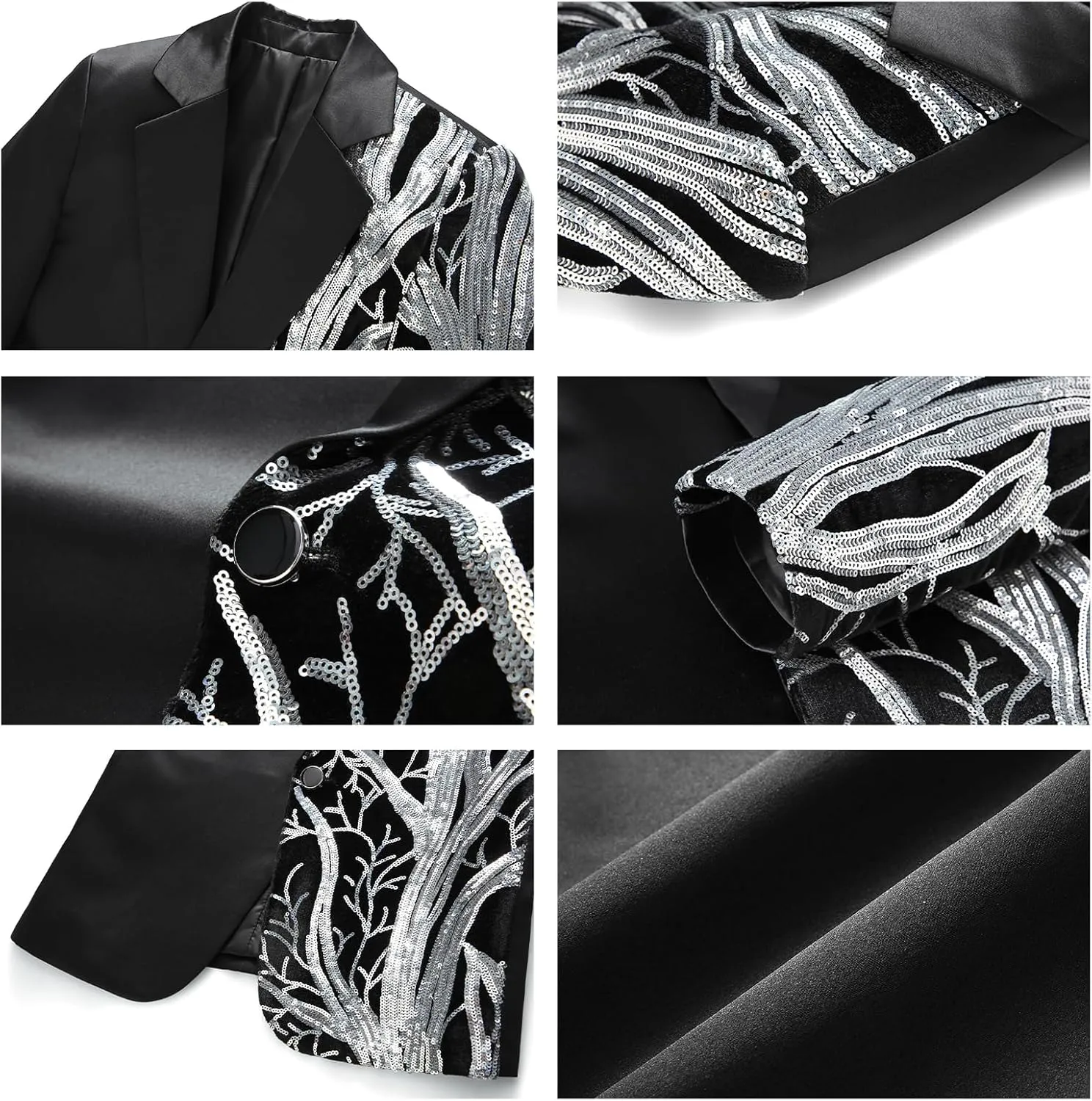 Boys Formal Tuxedo Suit Set Size 4-16 Sequin Blazer 2 Piece Satin Jacket Black Pants Kids and Teen Boys Dress Outfit