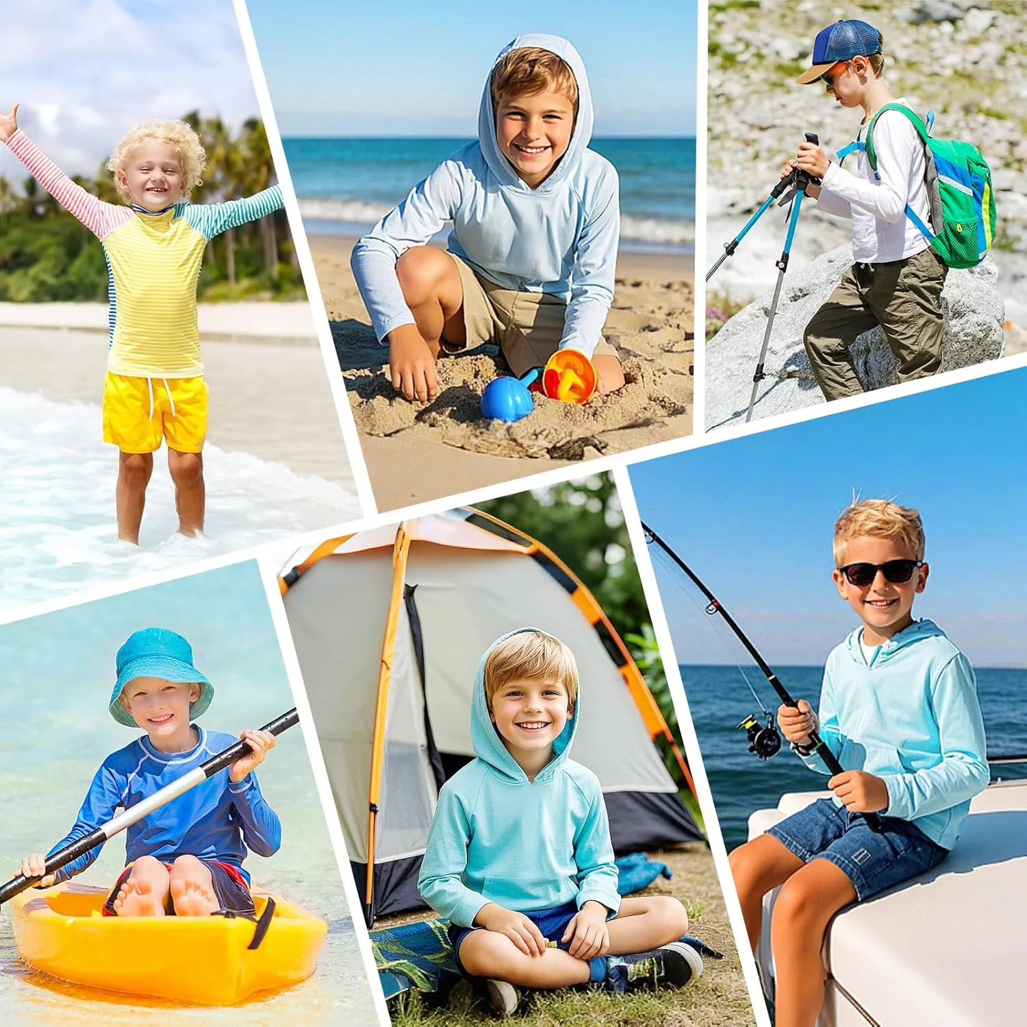 Boys Rash Guard Long Sleeve Hoodie Swim Shirt with Pocket Youth Kids UPF 50  Sun Protection Fishing Shirts Thumb Hole
