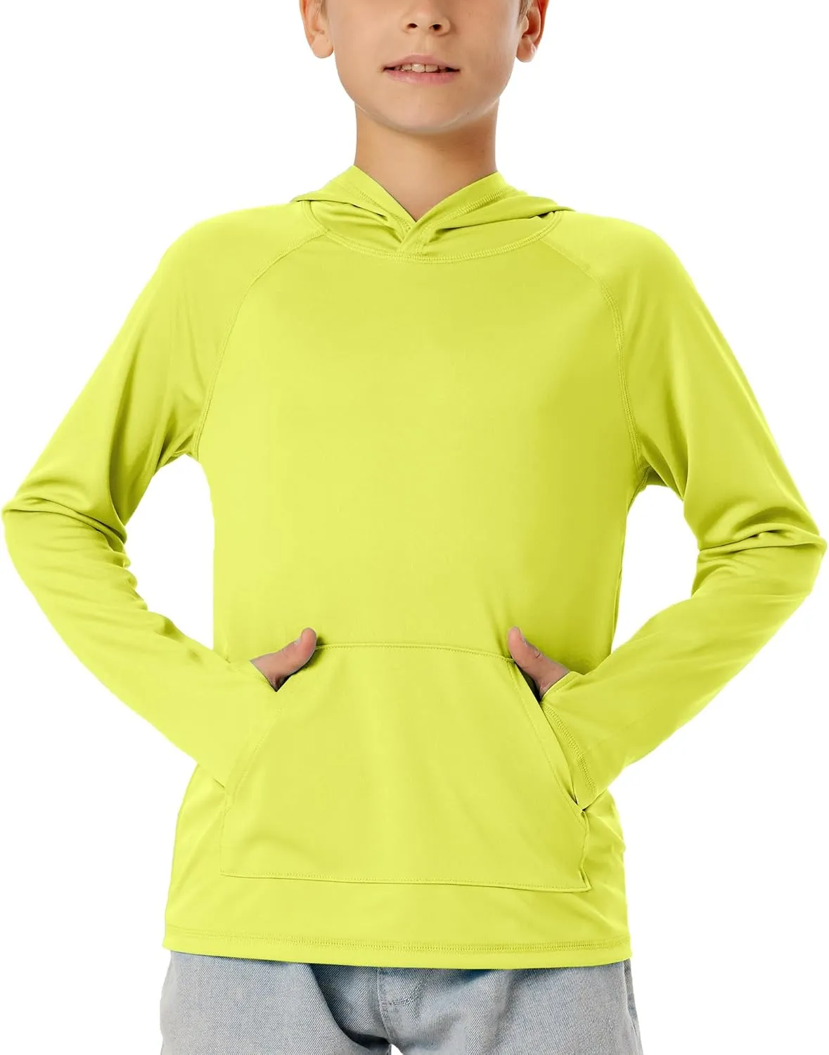 Boys Rash Guard Long Sleeve Hoodie Swim Shirt with Pocket Youth Kids UPF 50  Sun Protection Fishing Shirts Thumb Hole
