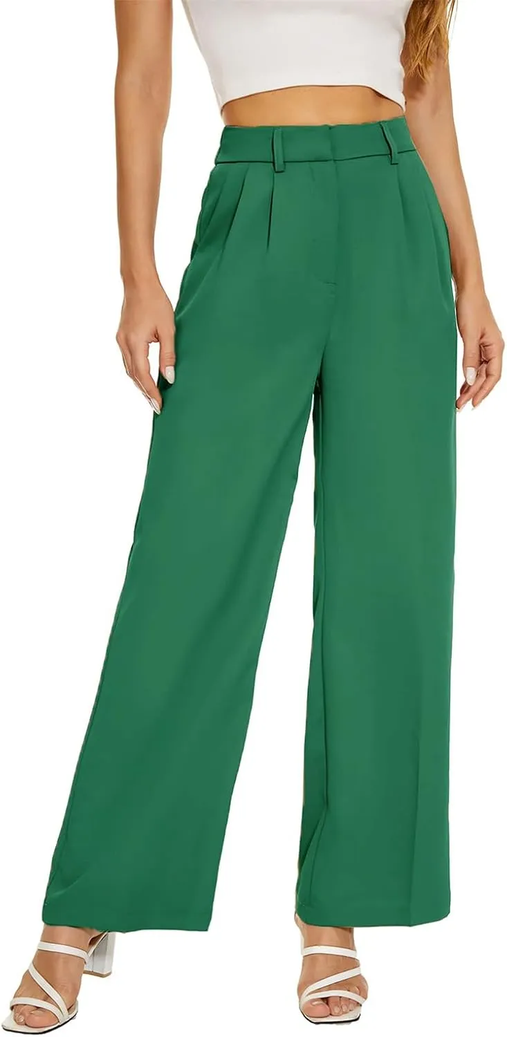 Business Casual Pants for Women Wide Leg Palazzo Trousers High Waist Straight Leg Pant Elastic Waist Lounge Bottoms