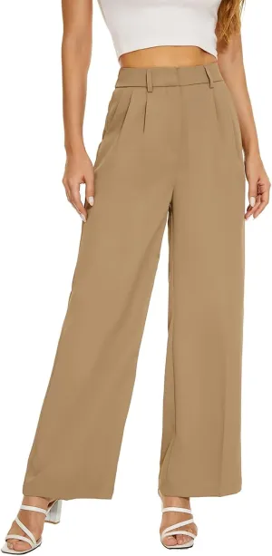 Business Casual Pants for Women Wide Leg Palazzo Trousers High Waist Straight Leg Pant Elastic Waist Lounge Bottoms