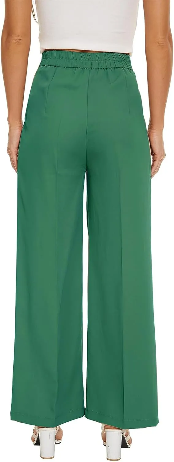 Business Casual Pants for Women Wide Leg Palazzo Trousers High Waist Straight Leg Pant Elastic Waist Lounge Bottoms