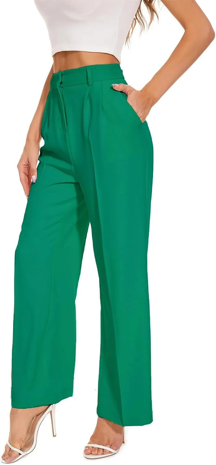 Business Casual Pants for Women Wide Leg Palazzo Trousers High Waist Straight Leg Pant Elastic Waist Lounge Bottoms