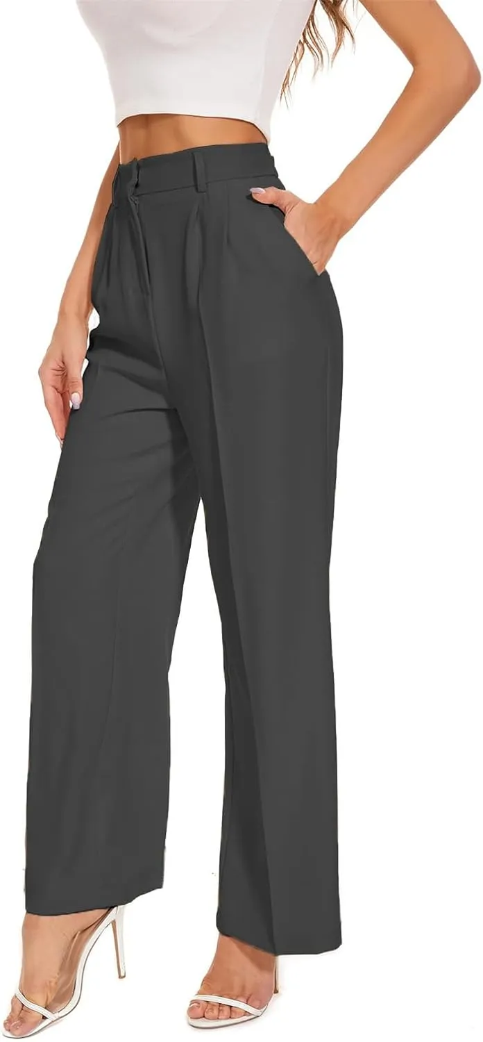 Business Casual Pants for Women Wide Leg Palazzo Trousers High Waist Straight Leg Pant Elastic Waist Lounge Bottoms