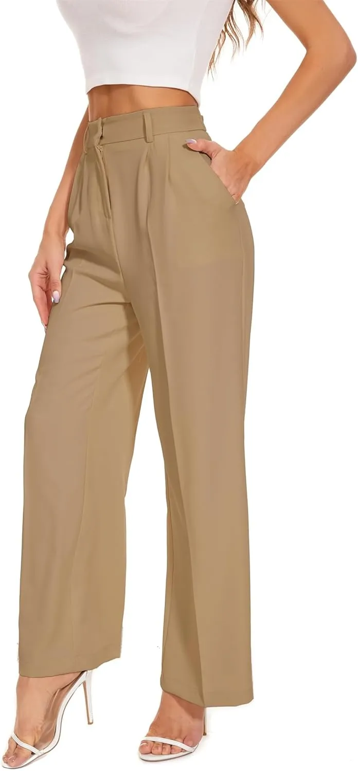 Business Casual Pants for Women Wide Leg Palazzo Trousers High Waist Straight Leg Pant Elastic Waist Lounge Bottoms