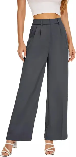 Business Casual Pants for Women Wide Leg Palazzo Trousers High Waist Straight Leg Pant Elastic Waist Lounge Bottoms
