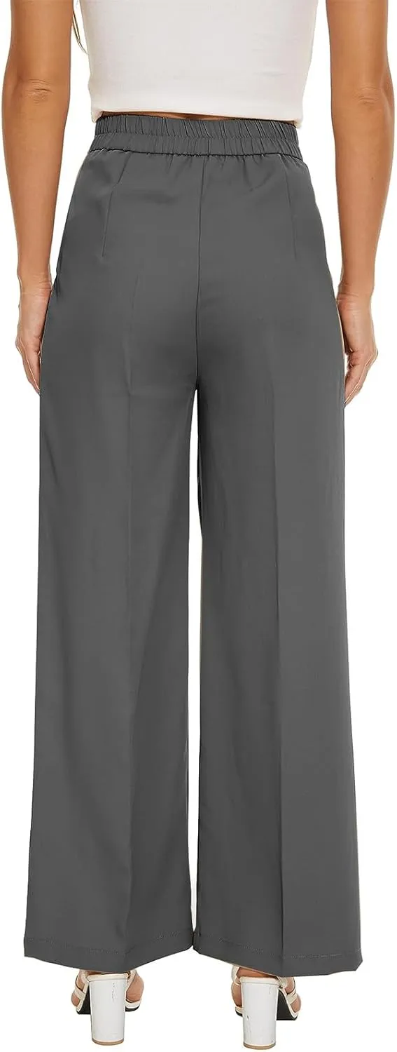 Business Casual Pants for Women Wide Leg Palazzo Trousers High Waist Straight Leg Pant Elastic Waist Lounge Bottoms