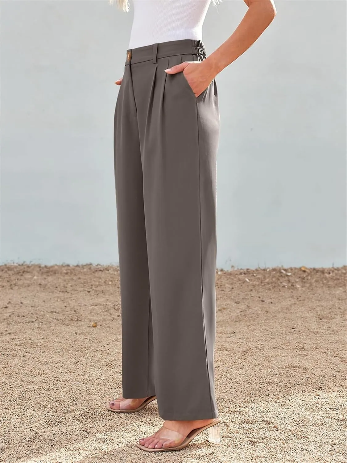 Business Casual Pants for Women Wide Leg Palazzo Trousers High Waist Straight Leg Pant Elastic Waist Work Bottoms