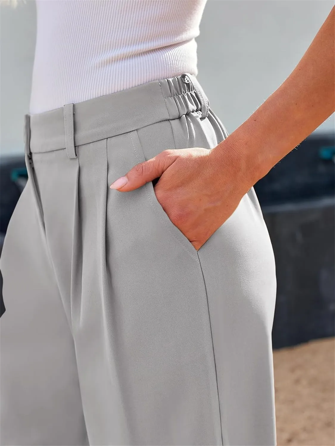 Business Casual Pants for Women Wide Leg Palazzo Trousers High Waist Straight Leg Pant Elastic Waist Work Bottoms