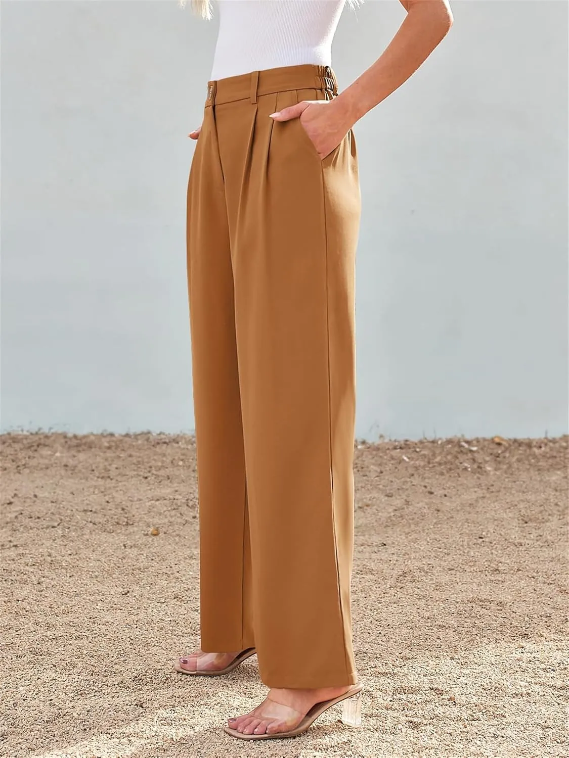 Business Casual Pants for Women Wide Leg Palazzo Trousers High Waist Straight Leg Pant Elastic Waist Work Bottoms
