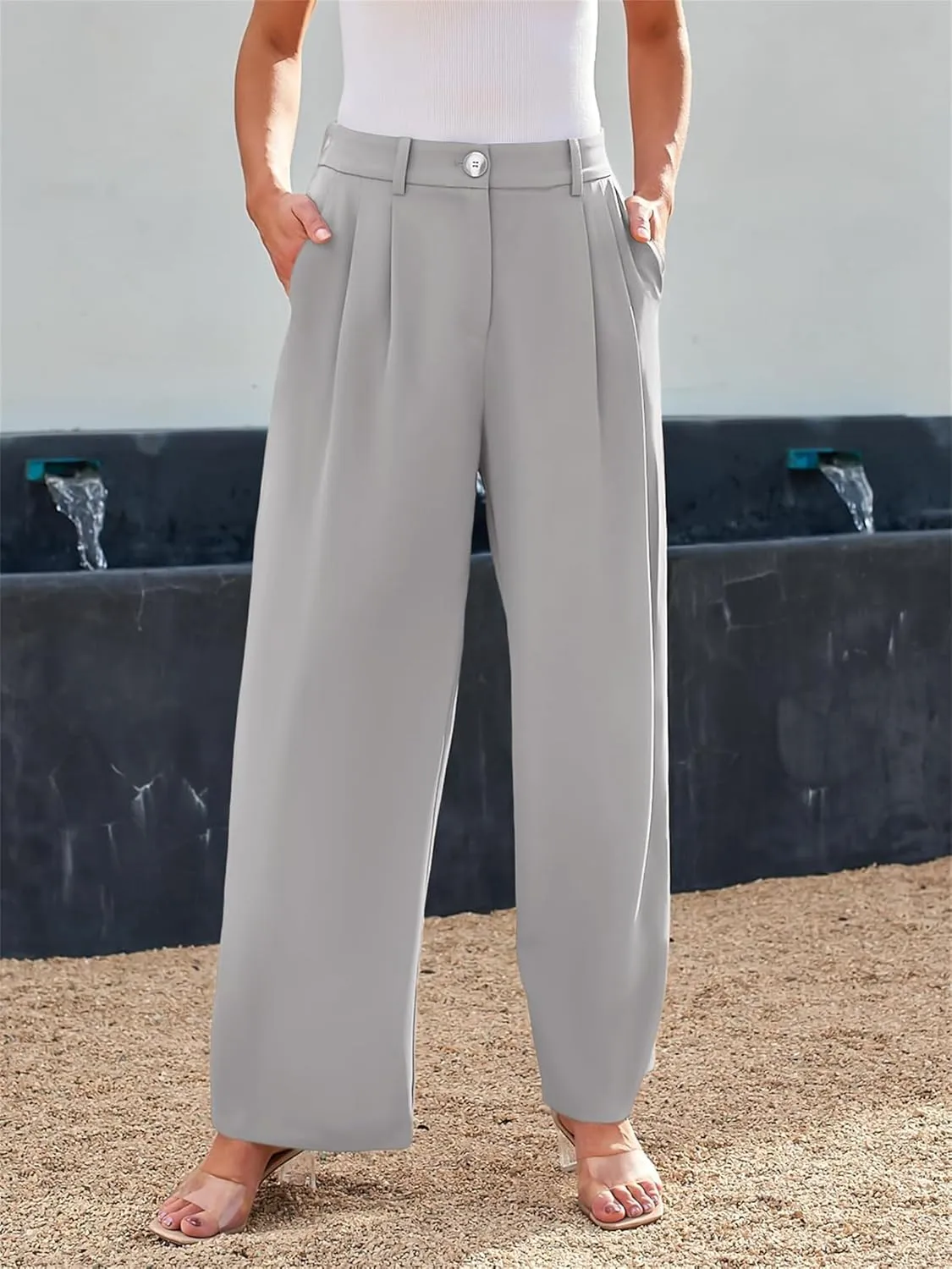 Business Casual Pants for Women Wide Leg Palazzo Trousers High Waist Straight Leg Pant Elastic Waist Work Bottoms