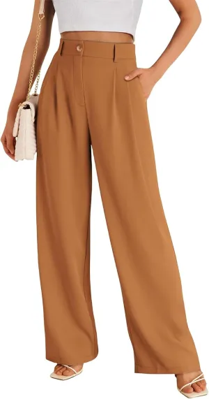 Business Casual Pants for Women Wide Leg Palazzo Trousers High Waist Straight Leg Pant Elastic Waist Work Bottoms