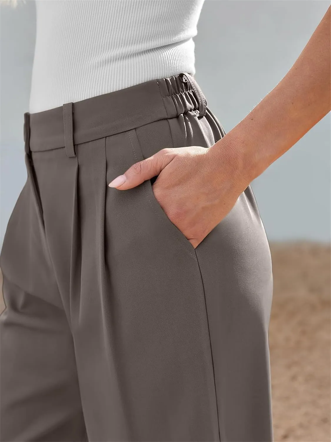 Business Casual Pants for Women Wide Leg Palazzo Trousers High Waist Straight Leg Pant Elastic Waist Work Bottoms