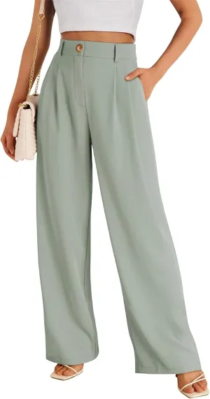 Business Casual Pants for Women Wide Leg Palazzo Trousers High Waist Straight Leg Pant Elastic Waist Work Bottoms