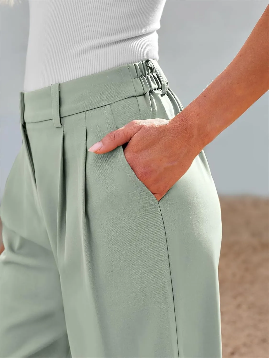 Business Casual Pants for Women Wide Leg Palazzo Trousers High Waist Straight Leg Pant Elastic Waist Work Bottoms