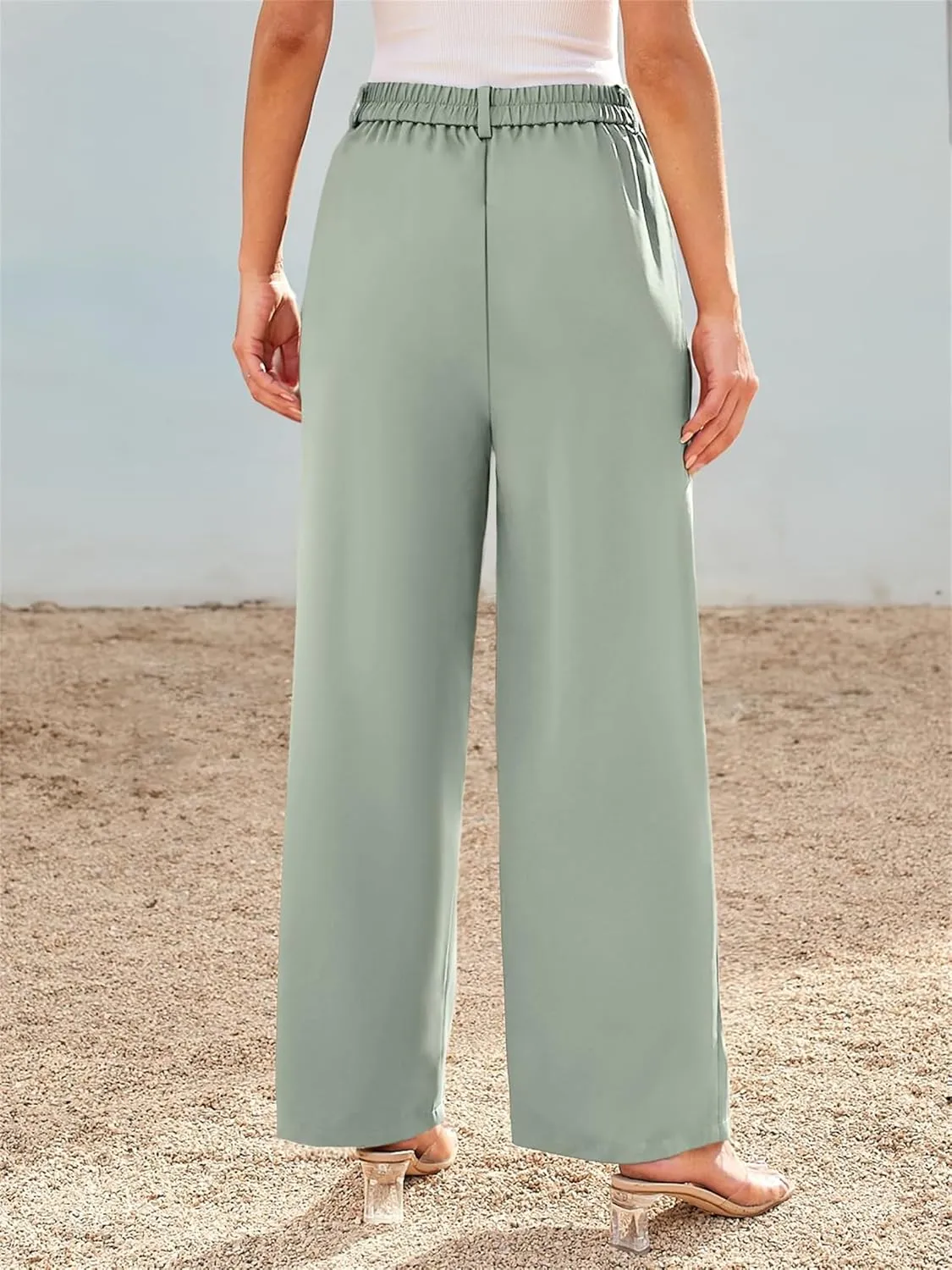 Business Casual Pants for Women Wide Leg Palazzo Trousers High Waist Straight Leg Pant Elastic Waist Work Bottoms