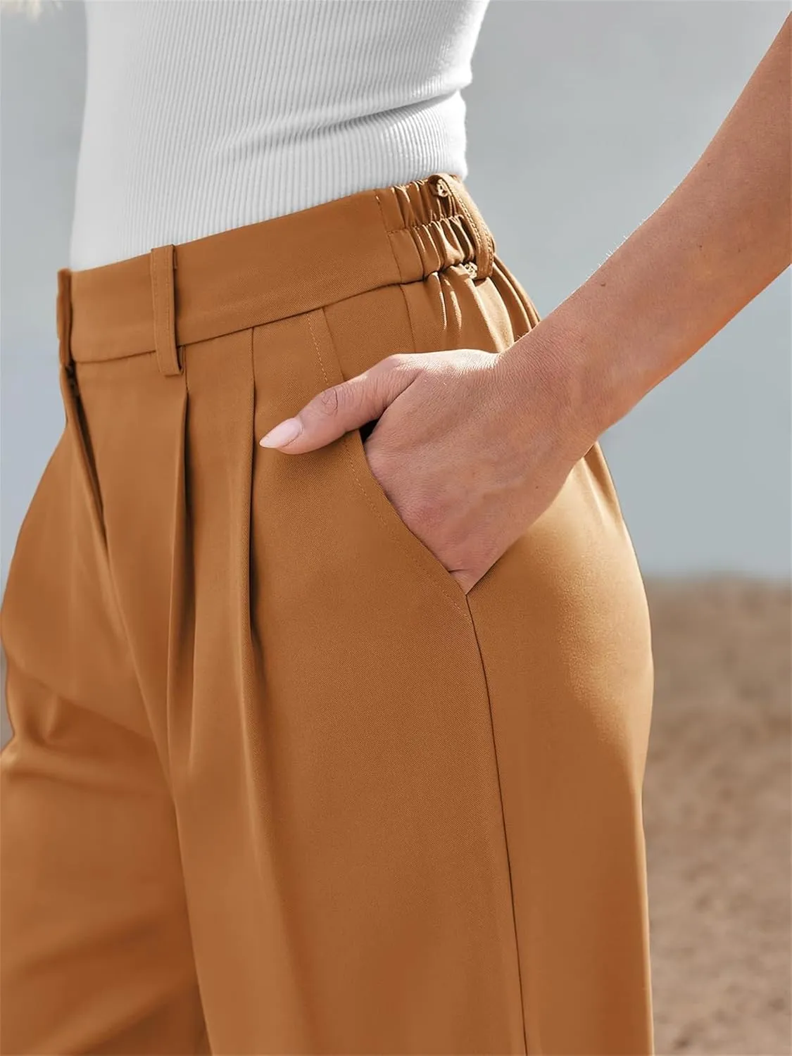 Business Casual Pants for Women Wide Leg Palazzo Trousers High Waist Straight Leg Pant Elastic Waist Work Bottoms