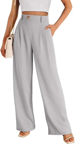 Business Casual Pants for Women Wide Leg Palazzo Trousers High Waist Straight Leg Pant Elastic Waist Work Bottoms