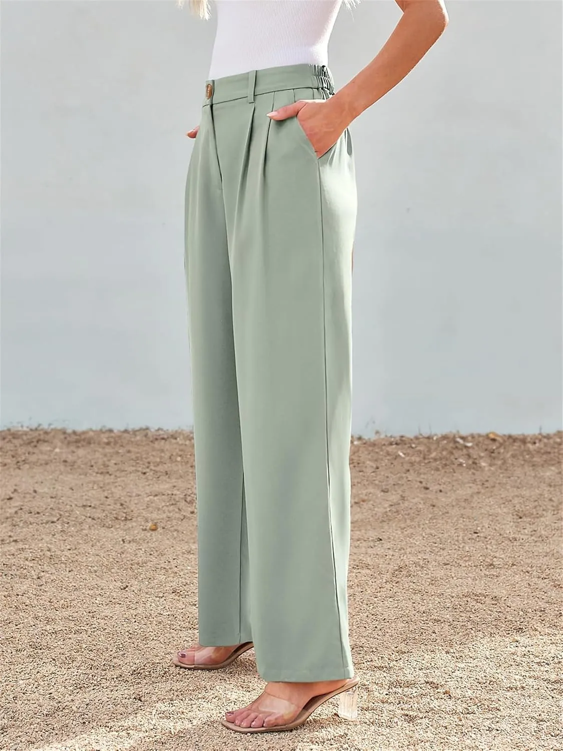 Business Casual Pants for Women Wide Leg Palazzo Trousers High Waist Straight Leg Pant Elastic Waist Work Bottoms