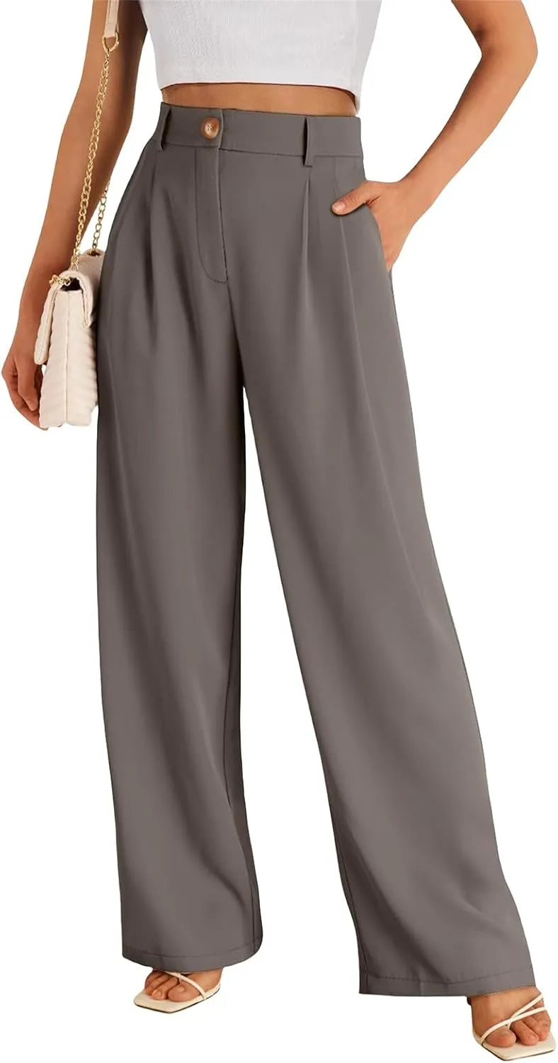 Business Casual Pants for Women Wide Leg Palazzo Trousers High Waist Straight Leg Pant Elastic Waist Work Bottoms