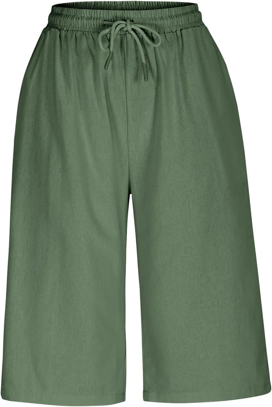 Capri Pants for Women Casual Summer Cotton Linen Capris Elastic High Waist Pants Wide Leg Cropped Trousers