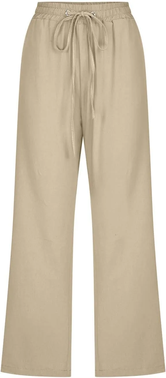 Capri Pants for Women Casual Summer Cotton Linen Cropped Pant Elastic High Waist Capris Straight Leg Lounge Trouser