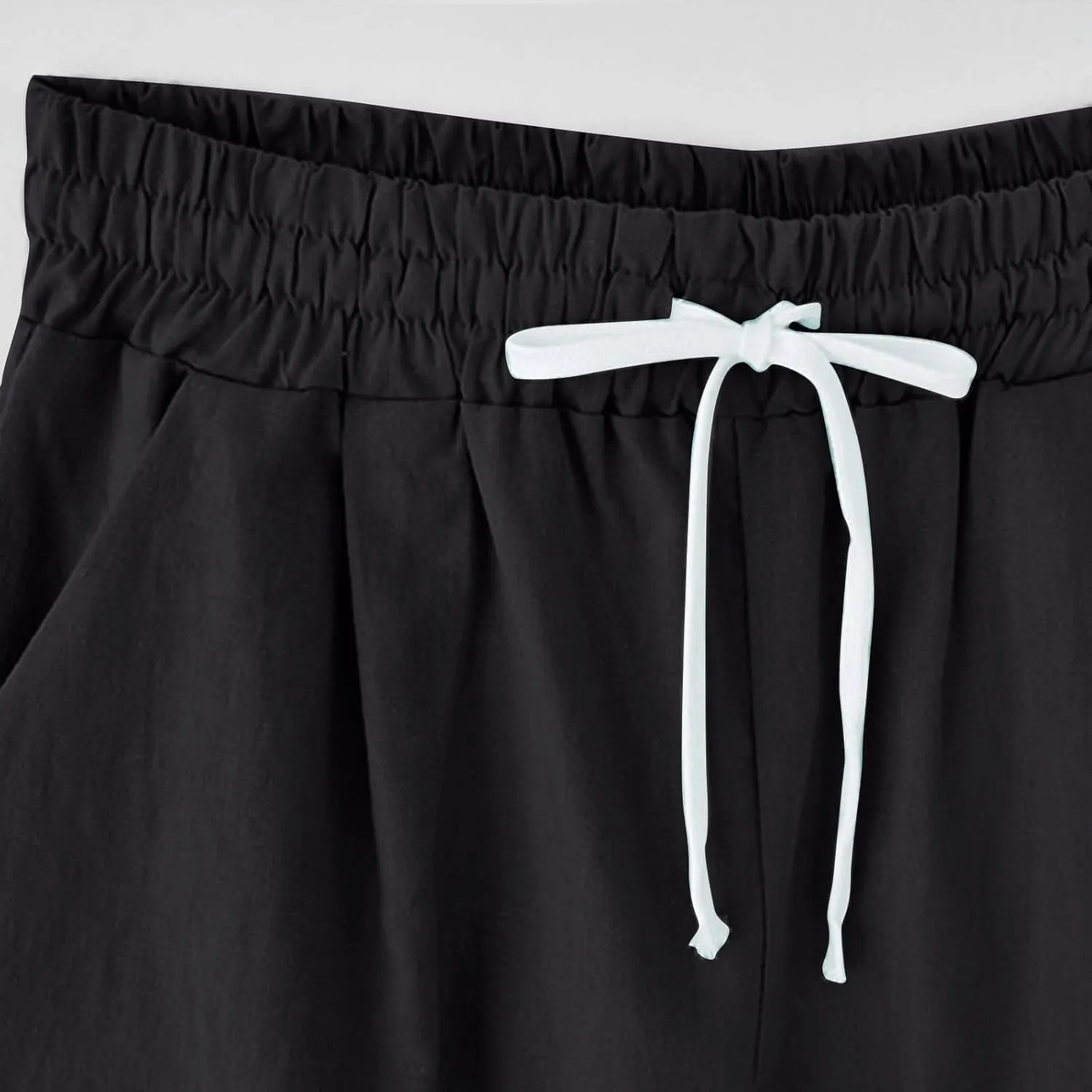 Capri Pants for Women Striped Linen Capris Comfort Plus Size Pants Elastic High Waisted Drawstring Rolled Hem Shorts