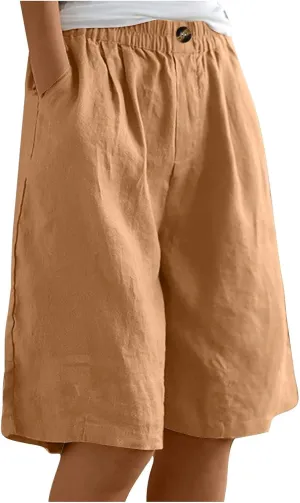 Capri Pants for Women Summer Cotton Linen Capris Wide Leg Cropped Trouser Drawstring Elastic High Waist Pants