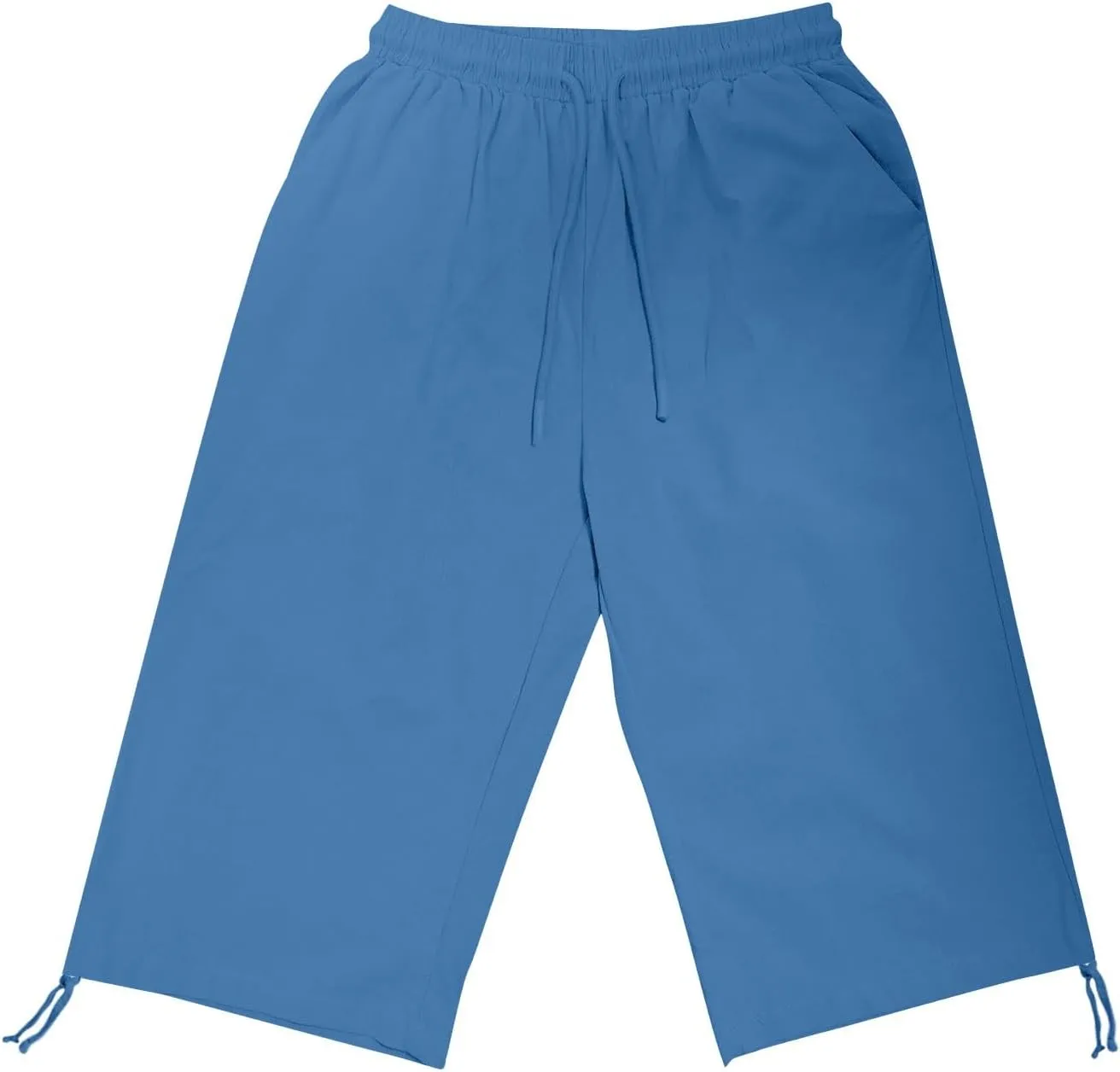 Capri Pants for Womens Summer Linen High Waisted Drawstring Wide Leg Capris Lightweight Elastic Casual Trousers