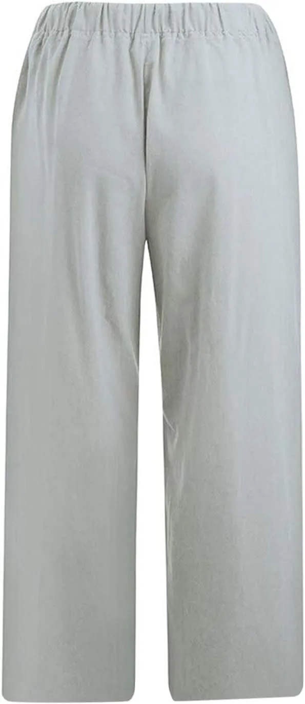 Capris Pants for Women Cotton Linen Casual Summer 2025 Loose Fit Drawstring Elastic Waist Cropped Trouser Beach Pants