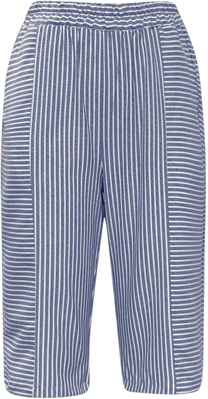 Capris With Pockets For Women Cotton Linen Knee Length Bermuda Shorts Summer Vacation Drawstring Cropped Trousers