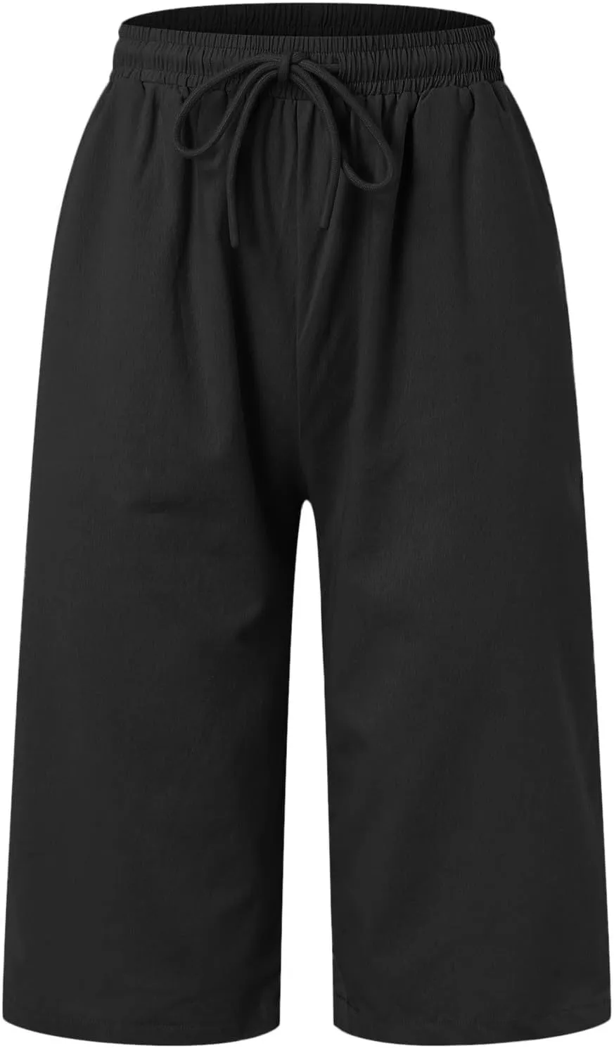 Capris With Pockets For Women Cotton Linen Knee Length Bermuda Shorts Summer Vacation Drawstring Cropped Trousers