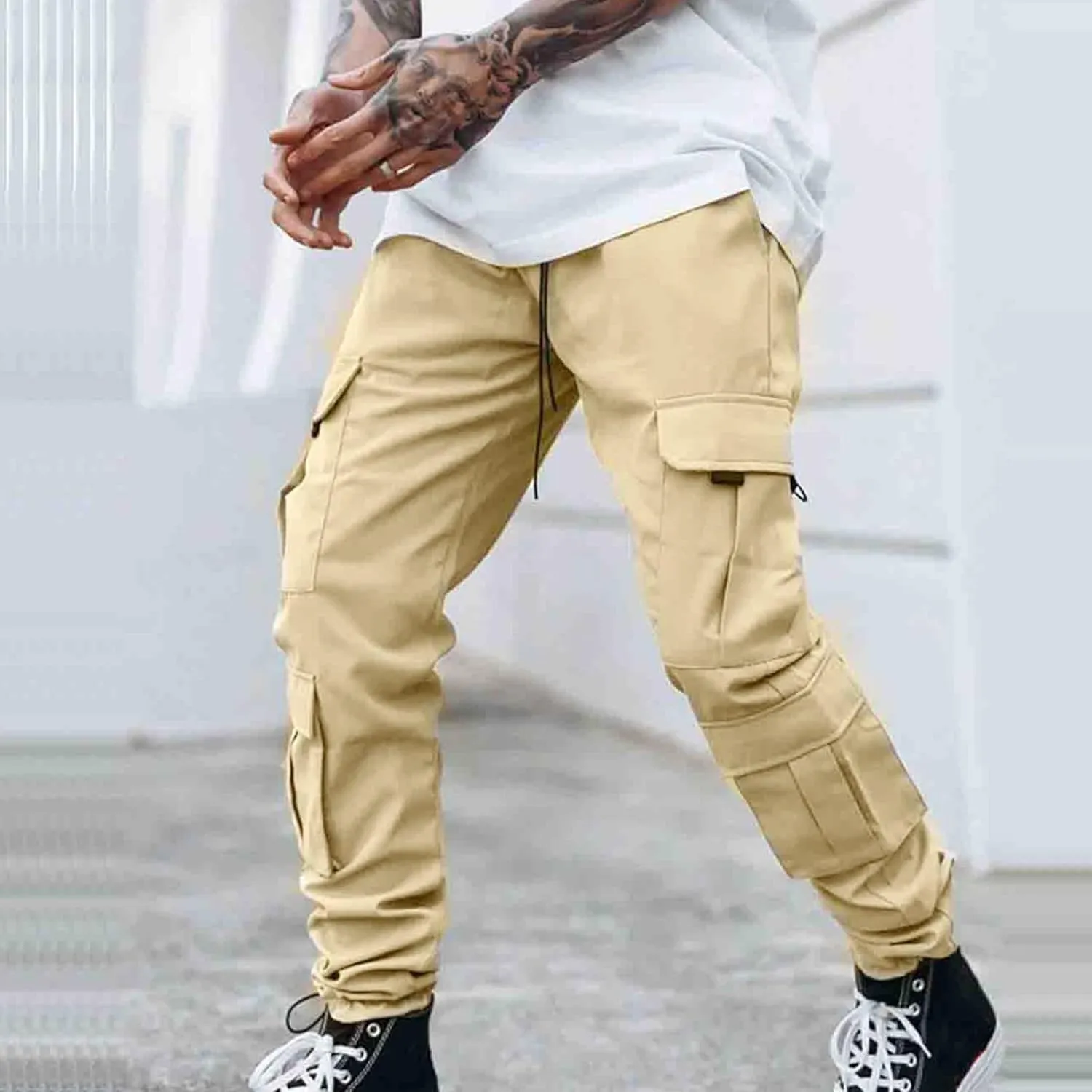 Cargo Pants for Men Big and Tall for Men with Pockets Ripstop Cargo Pants Casual Color Solid Men's Trousers Leggings