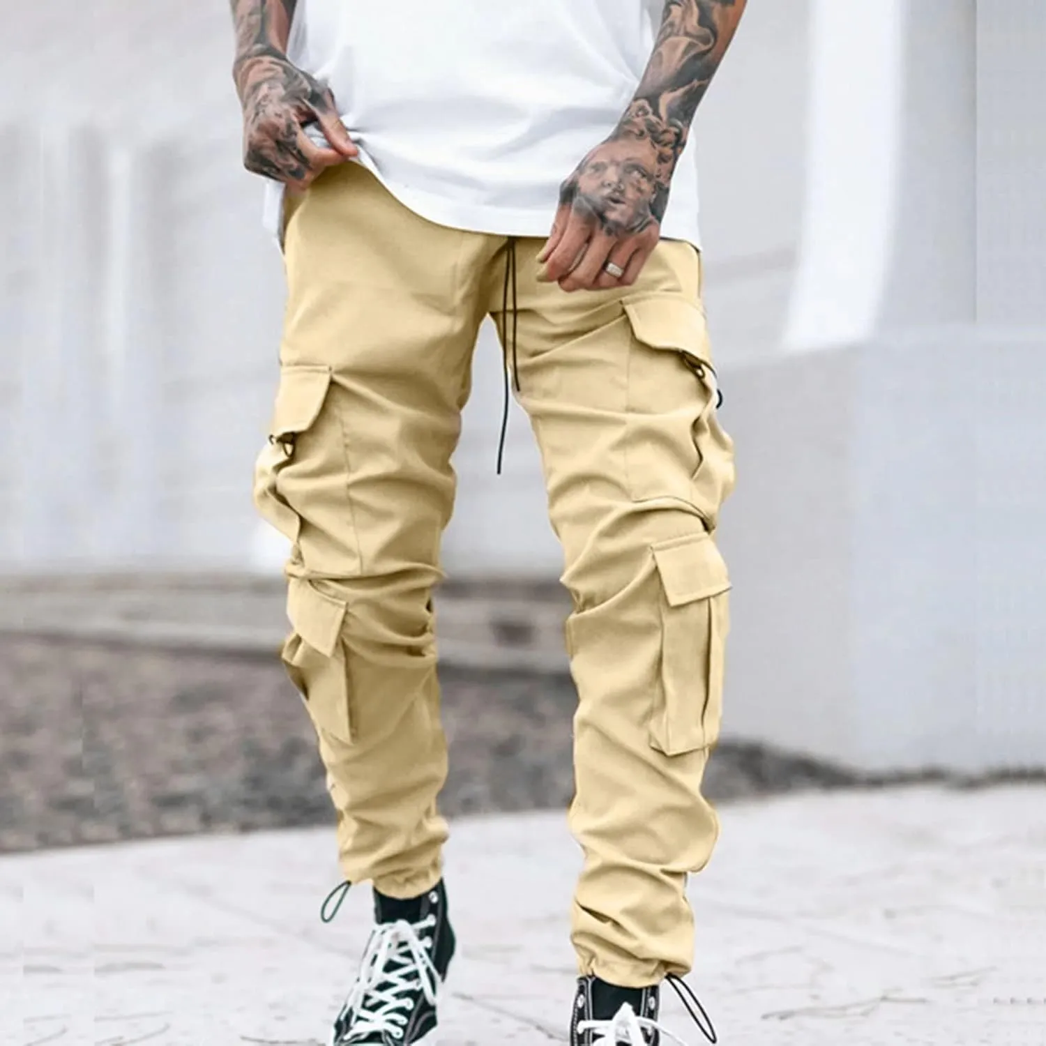 Cargo Pants for Men Big and Tall for Men with Pockets Ripstop Cargo Pants Casual Color Solid Men's Trousers Leggings