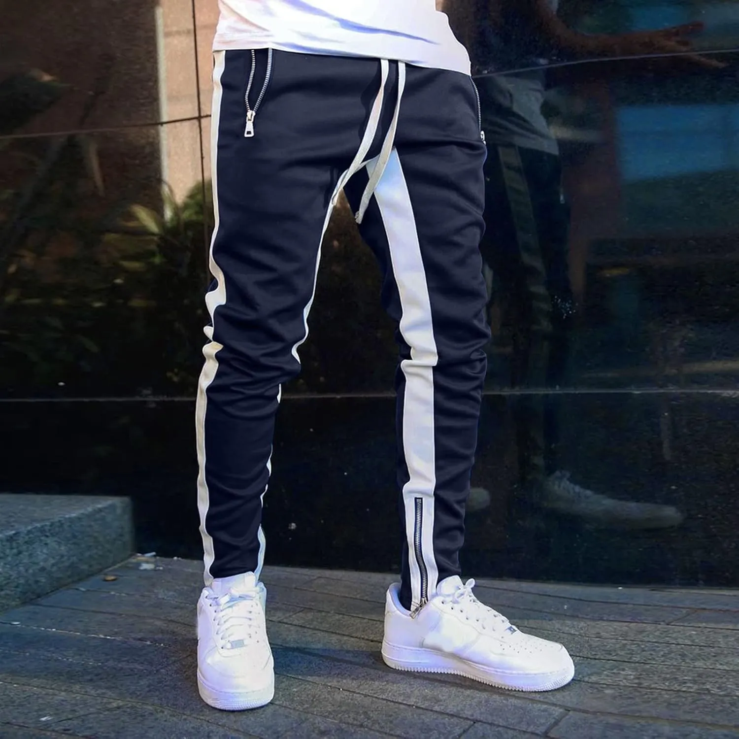 Cargo Pants for Men Big and Tall, Gym Athletic Running Track 5 Pocket Winter Sweat Pants Athletic Pants for Men Cargo