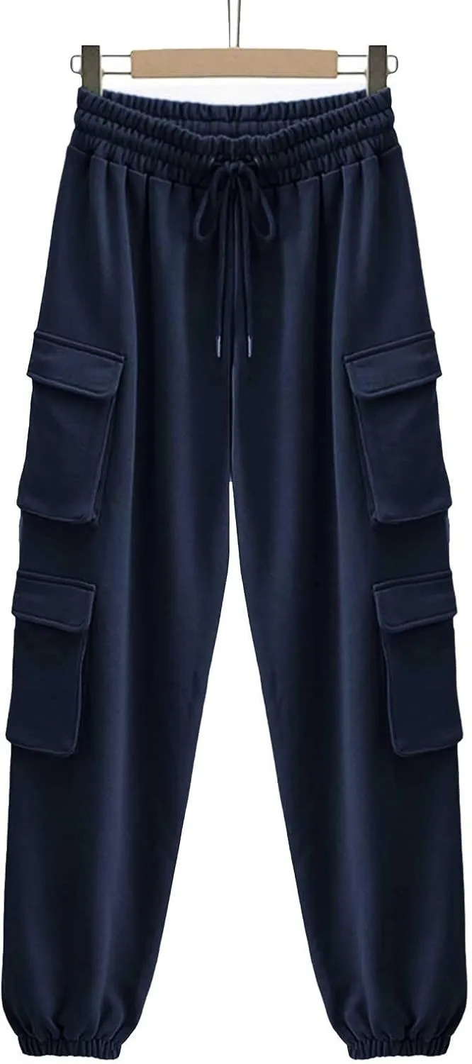 Cargo Pants Women Drawstring High Waist Pants Fashion Casual Solid Trousers Loose Fit Lounge Pant with Pockets