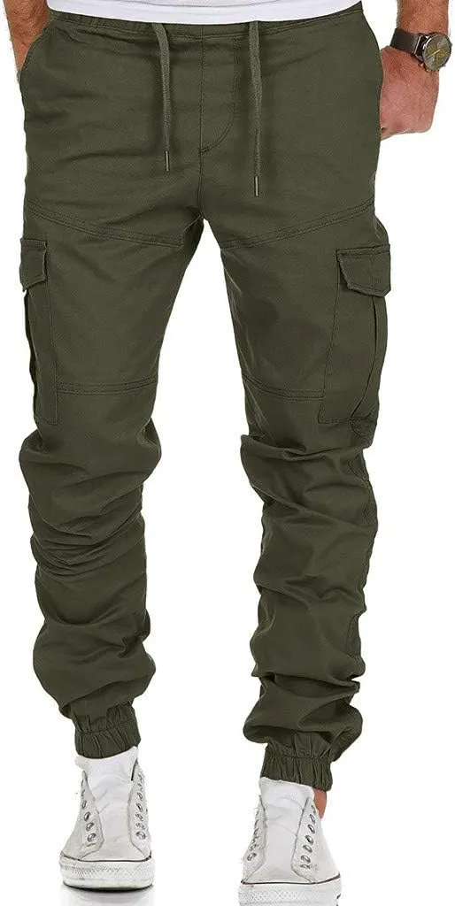 Cargo Sweatpants for Men Cargo Fleece Sweatpants Stretch Elastic Waist Jogger Sports Pants Drawstring Sports Trousers