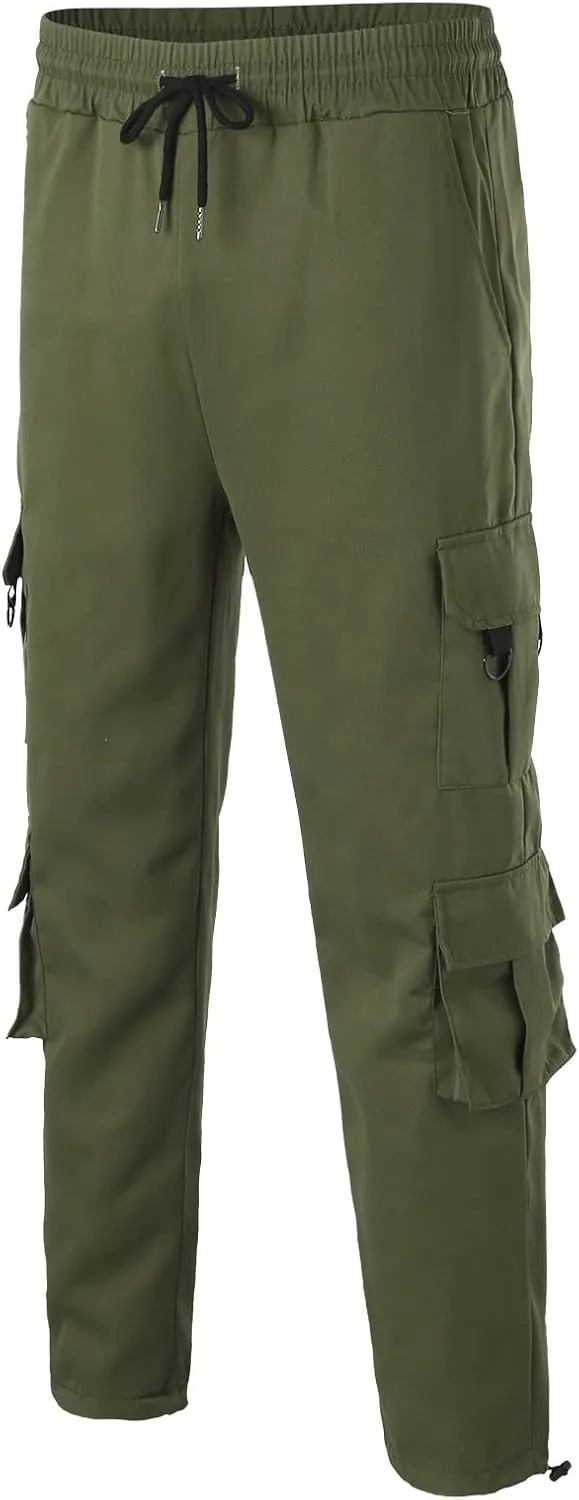 Cargo Sweatpants for Men Elastic Waist Drawstring Work Jogger Pants with Pockets Mens Casual Pants Stretch Slim Fit