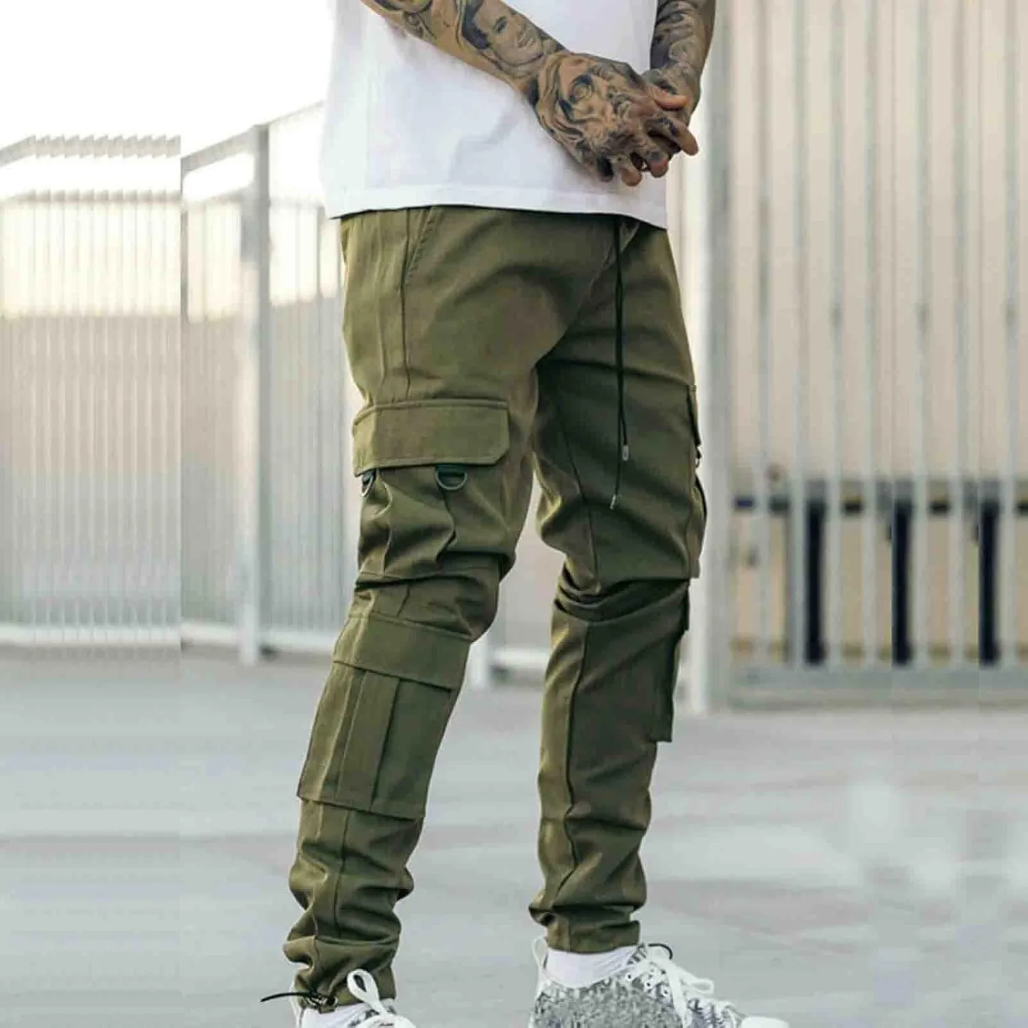 Cargo Sweatpants for Men Elastic Waist Drawstring Work Jogger Pants with Pockets Mens Casual Pants Stretch Slim Fit