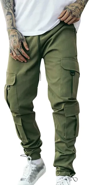 Cargo Sweatpants for Men Elastic Waist Drawstring Work Jogger Pants with Pockets Mens Casual Pants Stretch Slim Fit