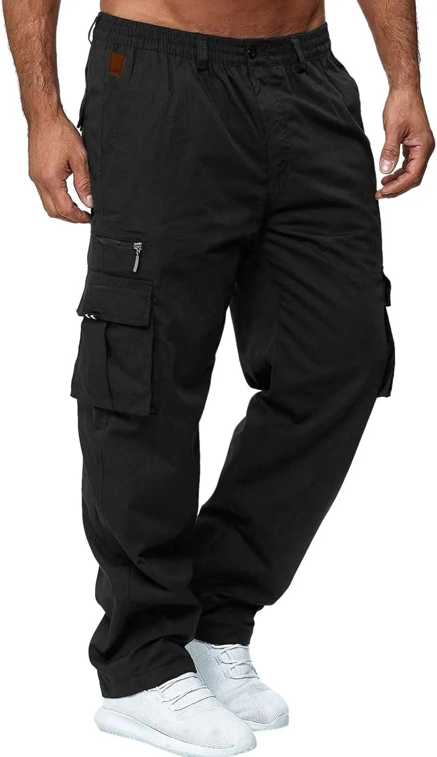 Cargo Sweatpants for Men Workout Pants Letter Print Fleece Casual Joggers with Pockets Mens Pants Classic Fit Pocket