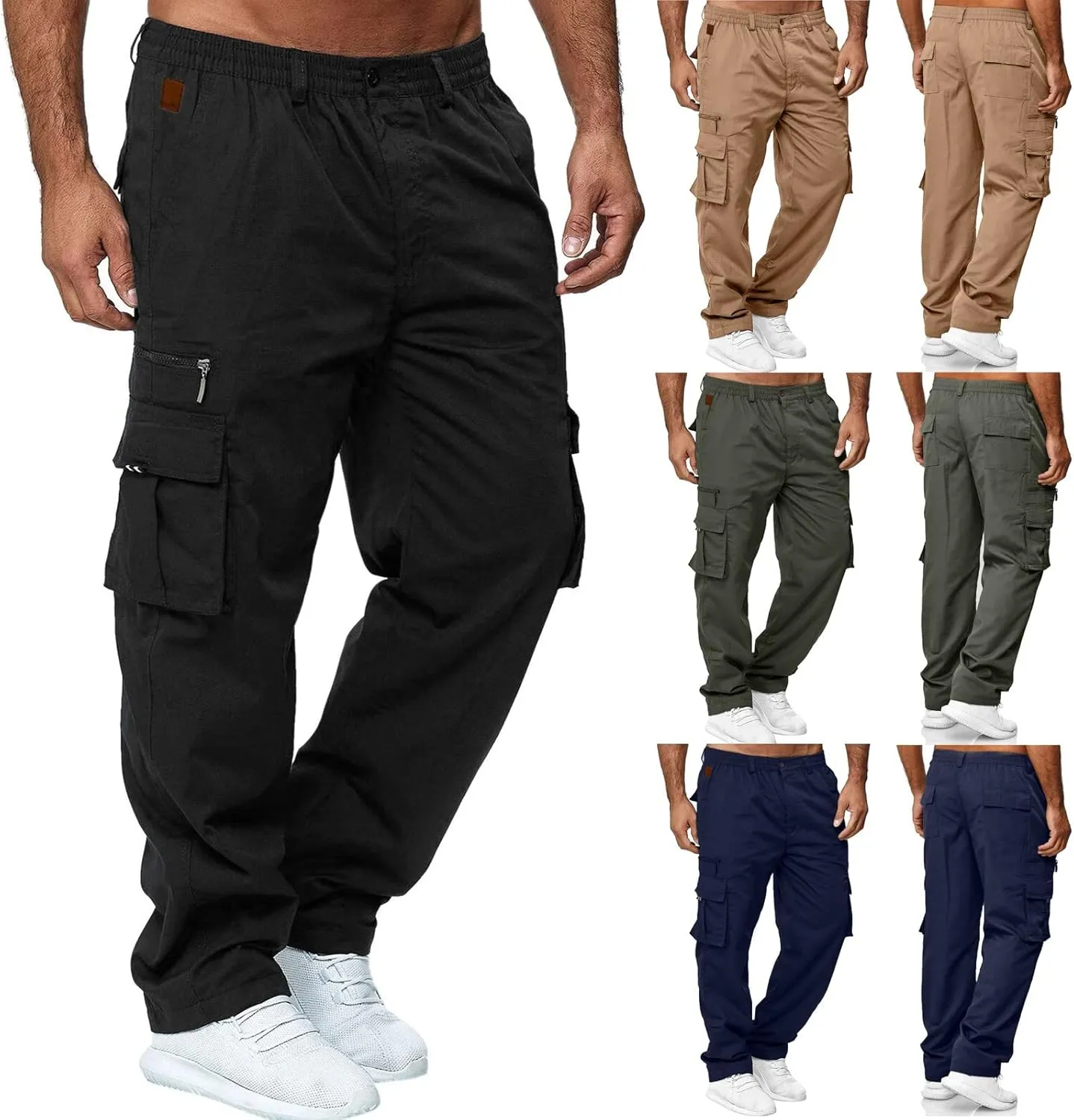 Cargo Sweatpants for Men Workout Pants Letter Print Fleece Casual Joggers with Pockets Mens Pants Classic Fit Pocket